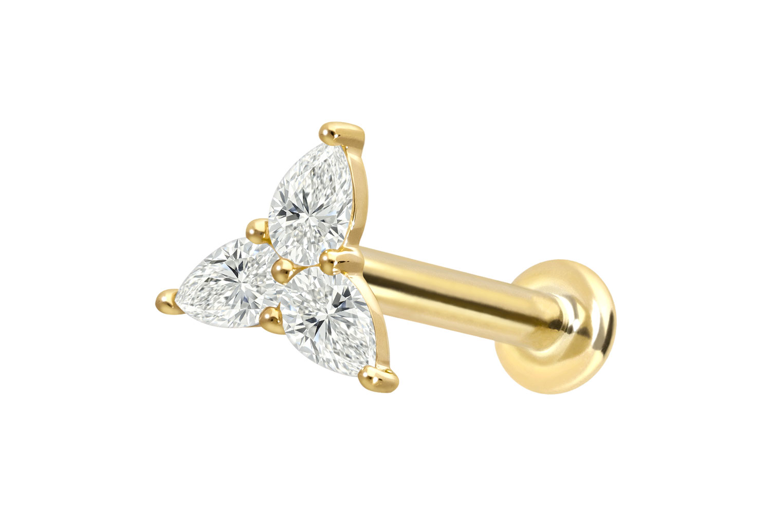 18 Karat Gold Labret Piercing mit Innengewinde DIAMANT-BLUME